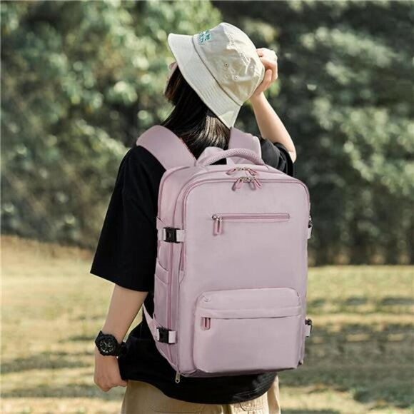SHRRADOO Travel Laptop Backpack 17 Inch Airline Approved Work Hiking Bag Pink - Picture 7 of 8